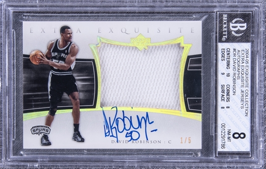2004-05 UD "Exquisite Collection" Extra Exquisite Jerseys Autographs #DR David Robinson Signed Game Used Patch Card (#1/5) – BGS NM-MT 8/BGS 9
